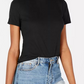 Blusa de gola alta Hippie Rose Juniors em malha canelada, preta, tamanho médio