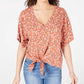 Blusa estampada com amarração na cintura para jovens Hippie Rose, tamanho médio, cor mel