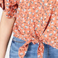 Blusa estampada com amarração na cintura para jovens Hippie Rose, tamanho médio, cor mel