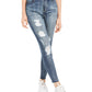 Calça jeans skinny rasgada com cinto da Dollhouse Junior, tamanho 13, azul marinho