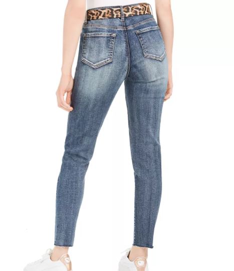 Calça jeans skinny rasgada com cinto da Dollhouse Junior, tamanho 13, azul marinho