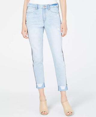 Rewash Junior's Ripped Herringbone Contrast Skinny Jeans Blue Size 9