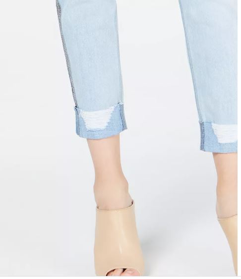 Calça jeans skinny contrastante com padrão espinha de peixe rasgada Rewash Junior, tamanho 9, azul