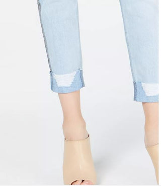 Calça jeans skinny contrastante com padrão espinha de peixe rasgada Rewash Junior, tamanho 9, azul