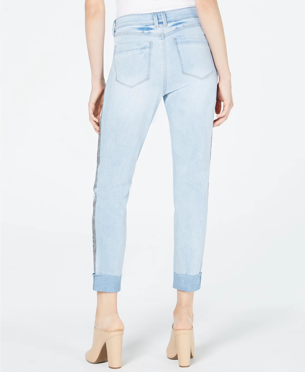 Calça jeans skinny contrastante com padrão espinha de peixe rasgada Rewash Junior, tamanho 0, azul