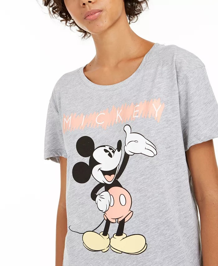 Camiseta estampada do Mickey Mouse da Disney Juniors, cinza, tamanho pequeno