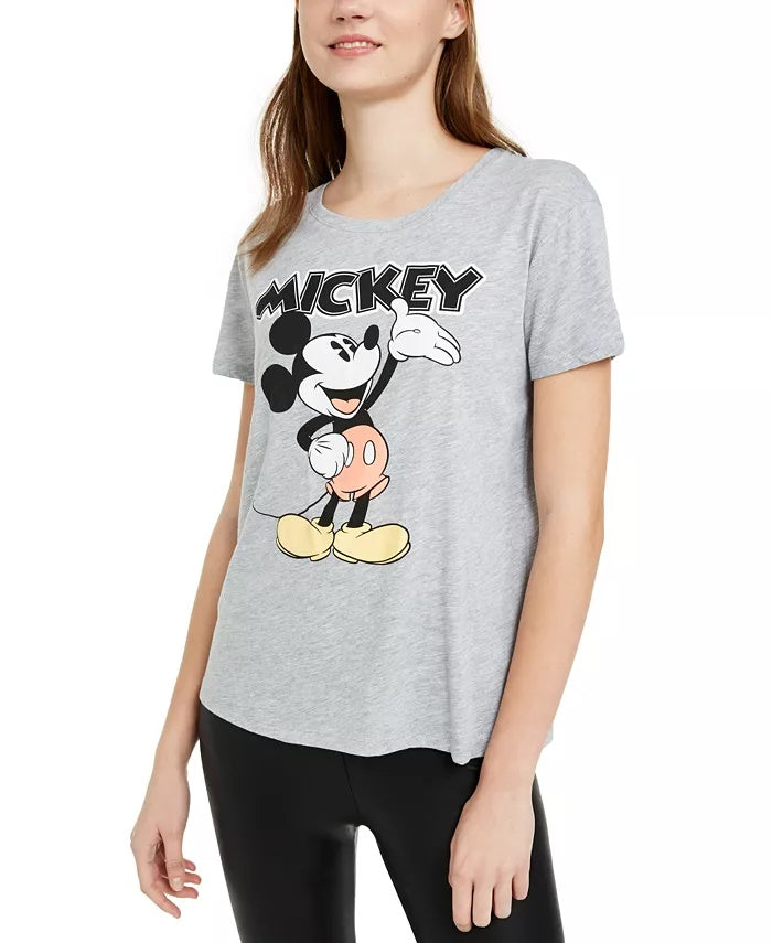 Camiseta estampada do Mickey Mouse da Disney Juniors, tamanho médio, cinza, grande