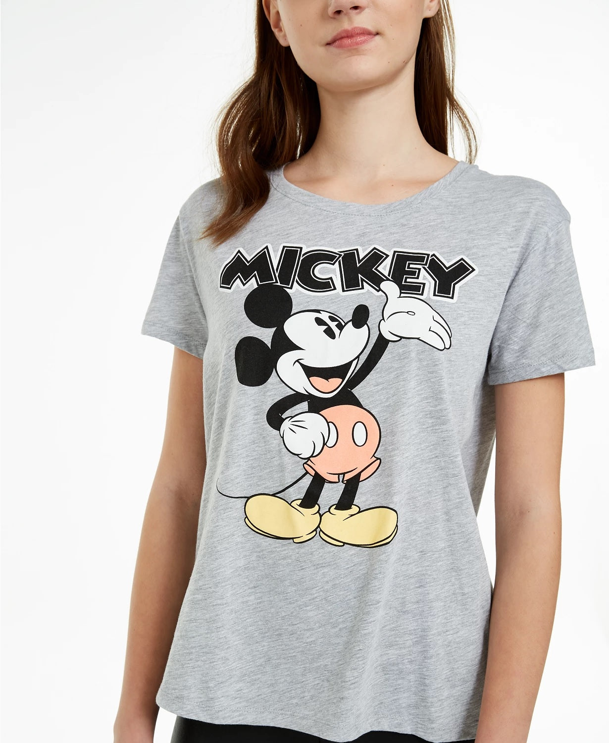 Camiseta estampada do Mickey Mouse da Disney Juniors, tamanho médio, cinza, grande