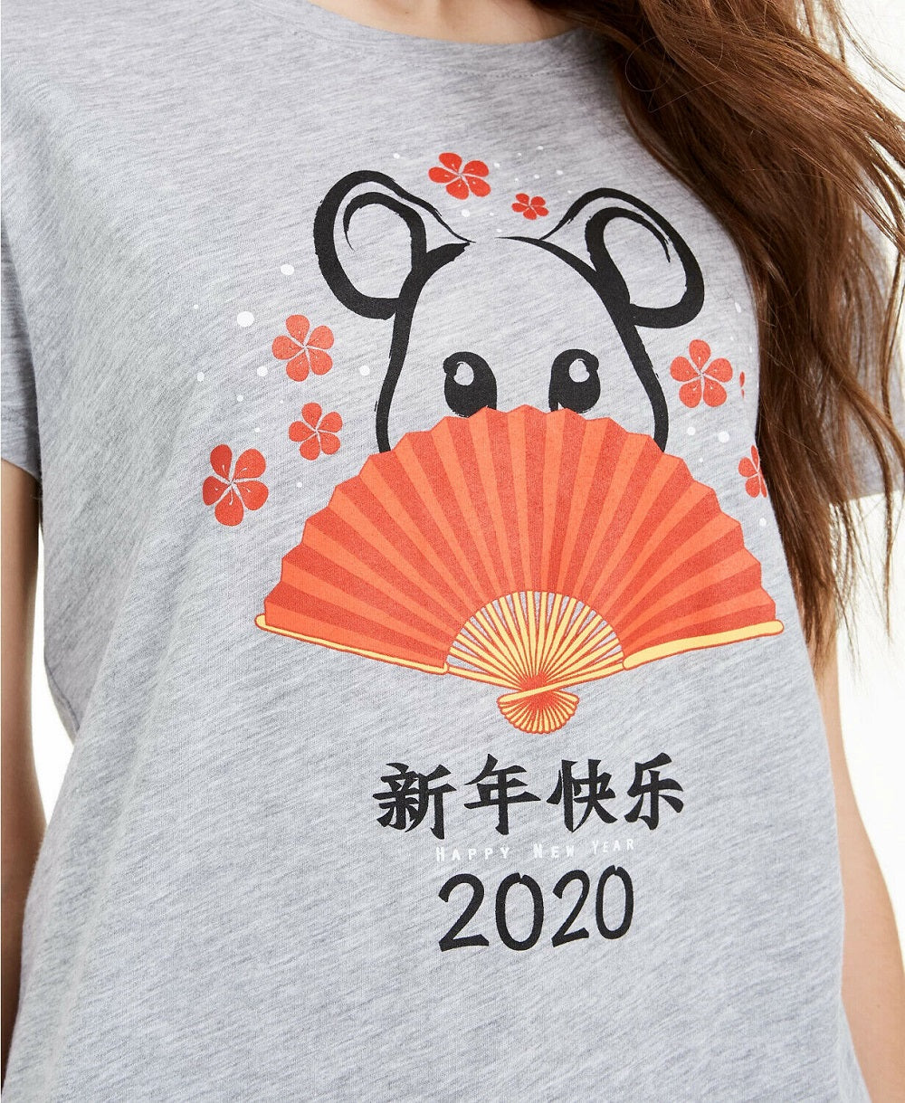 Camiseta estampada Love Tribe Junior's Rat Ano Novo Lunar, tamanho médio, cinza, grande