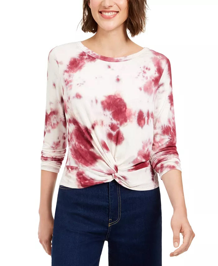 Top Tie Dye Twist-Front da Hooked Up By Iot Juniors Vermelho Escuro Tamanho Extra Pequeno