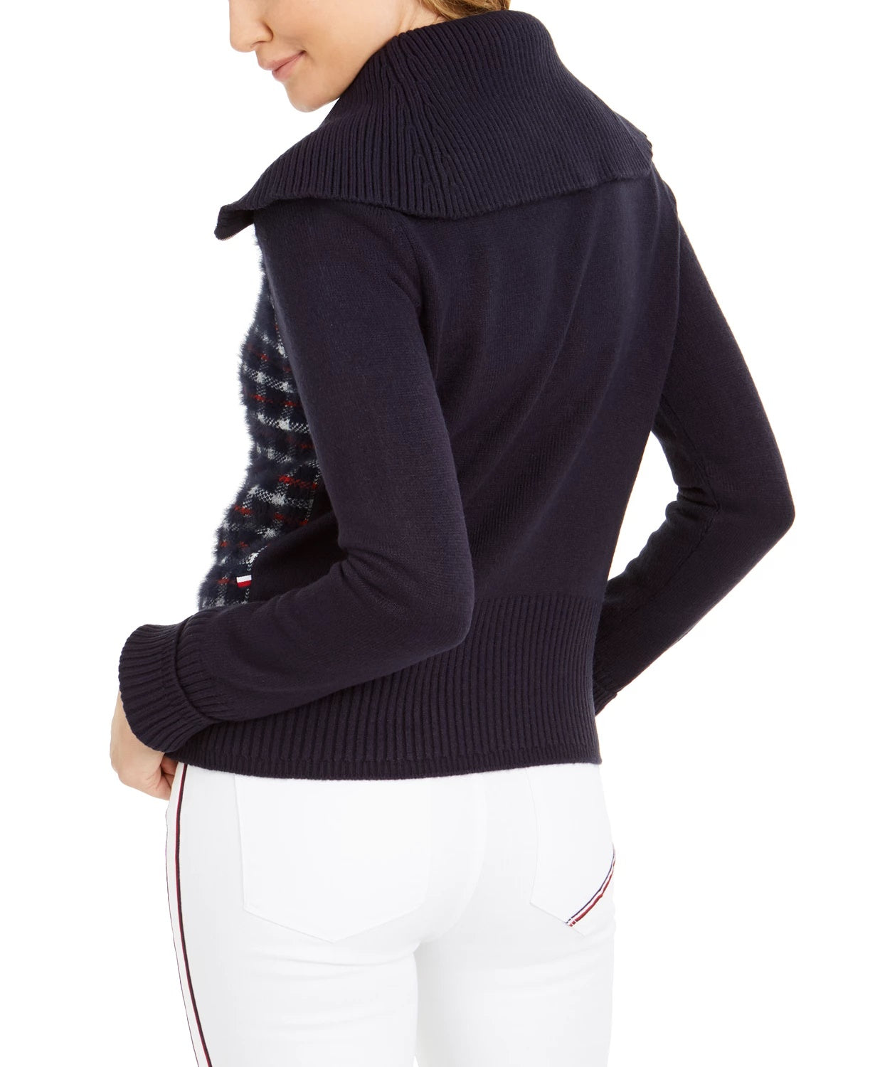 Jaqueta suéter xadrez feminina Tommy Hilfiger azul tamanho extra pequeno