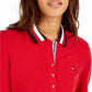Camisa polo feminina Tommy Hilfiger com gola listrada, tamanho médio, vermelha, tamanho X-S