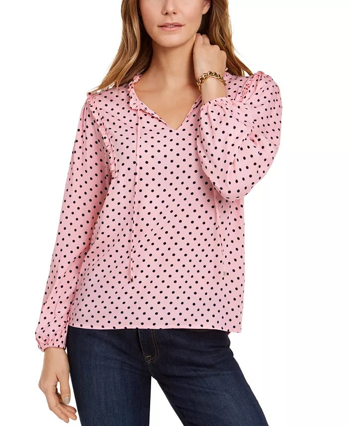 Blusa Tommy Hilfiger Feminina Estampada com Babados e Gola Rosa Tamanho X-G