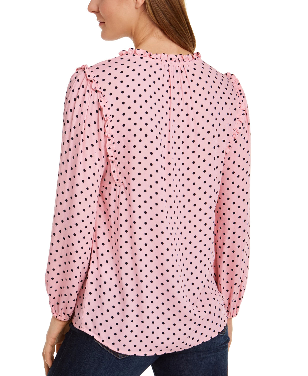 Blusa Tommy Hilfiger Feminina Estampada com Babados e Gola Rosa Tamanho X-G