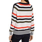 Suéter listrado feminino Tommy Hilfiger com mangas bufantes, tamanho extra pequeno, branco