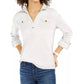 Tommy Hilfiger Blusa Feminina Waffle-Knit Popover Branca Tamanho P