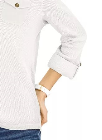 Tommy Hilfiger Blusa Feminina Waffle-Knit Popover Branca Tamanho P
