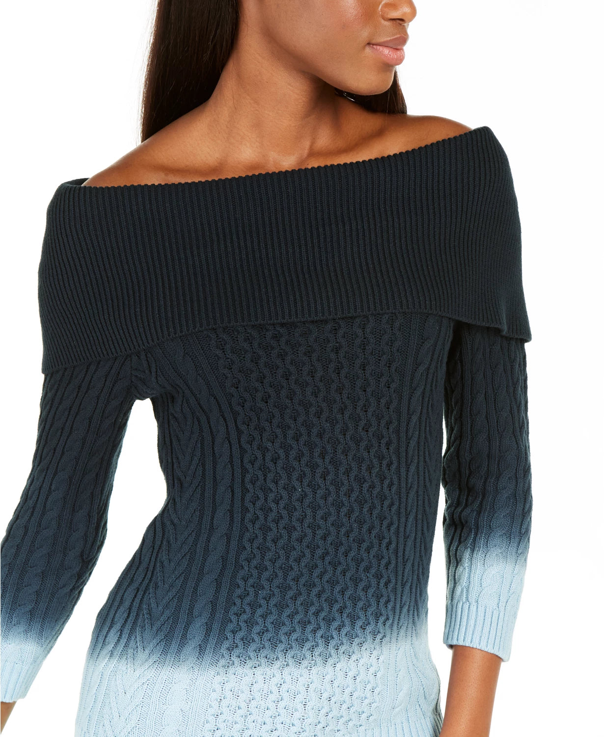 Tommy Hilfiger Suéter Feminino Tie-Dye Ombro a Ombro Azul Tamanho X-G