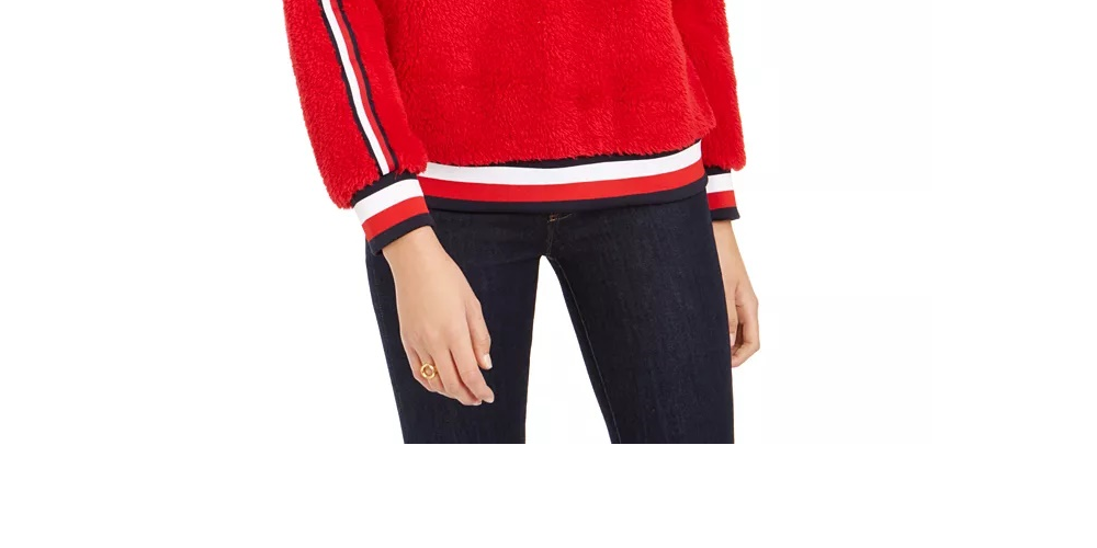 Tommy Hilfiger Moletom Sherpa Listrado Feminino Tamanho Médio Vermelho Pequeno