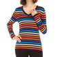 Suéter feminino Tommy Hilfiger de algodão listrado com decote em V, azul, tamanho grande