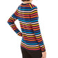 Suéter feminino Tommy Hilfiger de algodão listrado com decote em V, azul, tamanho grande
