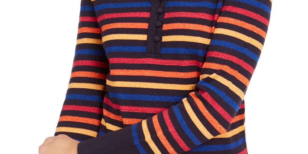 Tommy Hilfiger Top Henley Listrado Metálico Feminino Médio Vermelho Tamanho GG