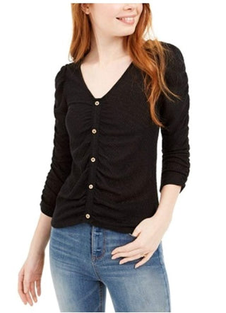Blusa texturizada franzida Crave Fame Juniors, preta, tamanho extra pequeno