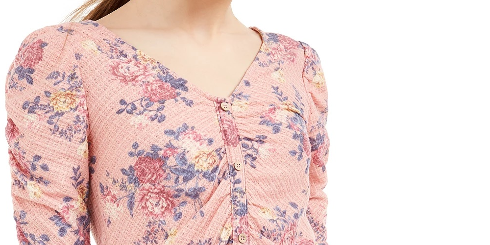 Blusa floral franzida Crave Fame Juniors, azul, tamanho pequeno