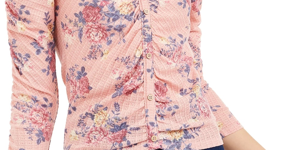 Blusa floral franzida Crave Fame Juniors, azul, tamanho pequeno