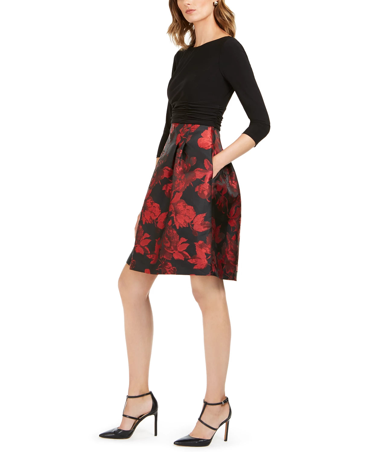 Vestido feminino Jessica Howard com saia plissada e ajuste evasê, cor carvão, tamanho 18
