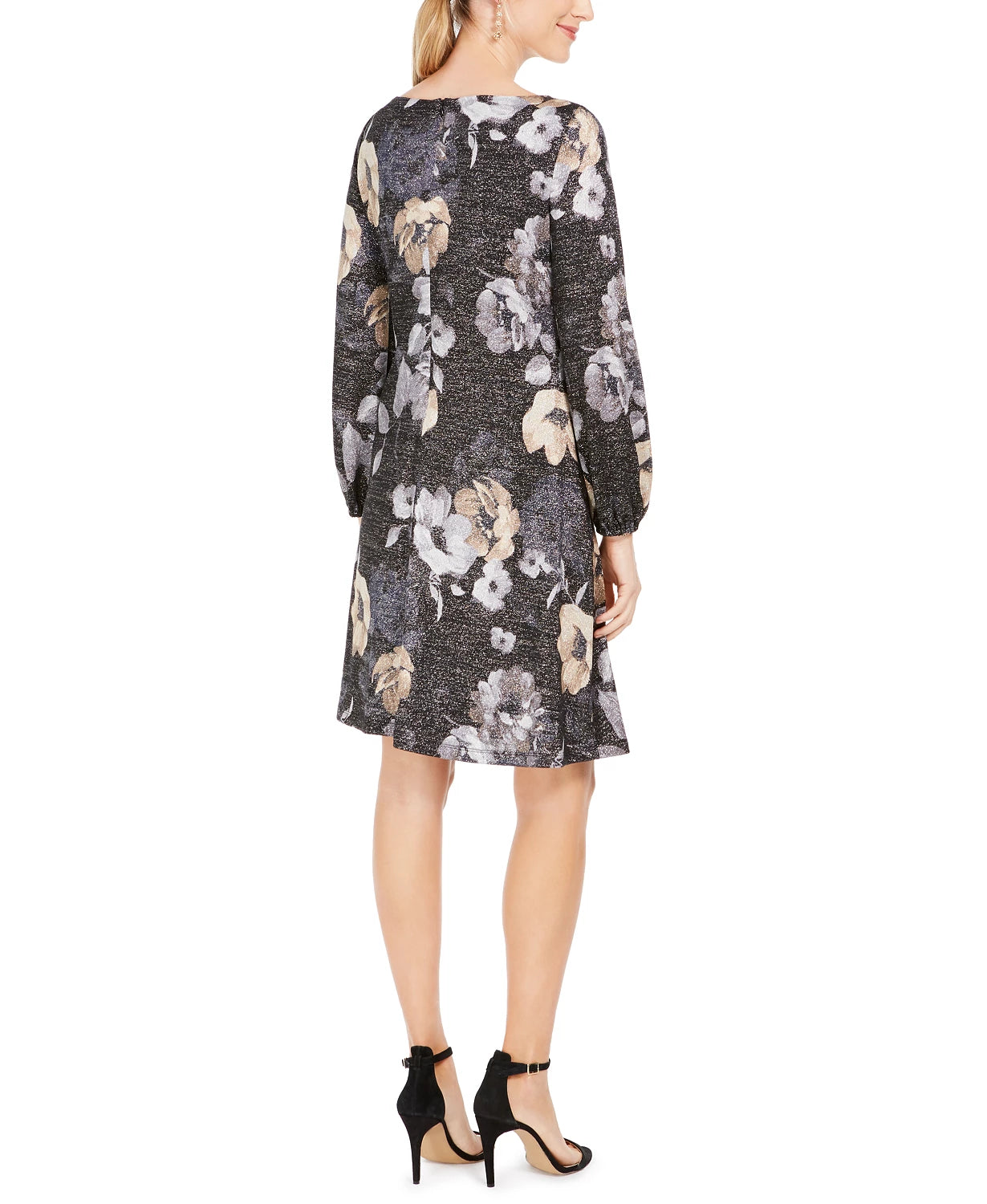 Vestido feminino Jessica Howard com estampa floral metálica, cor carvão, tamanho 1