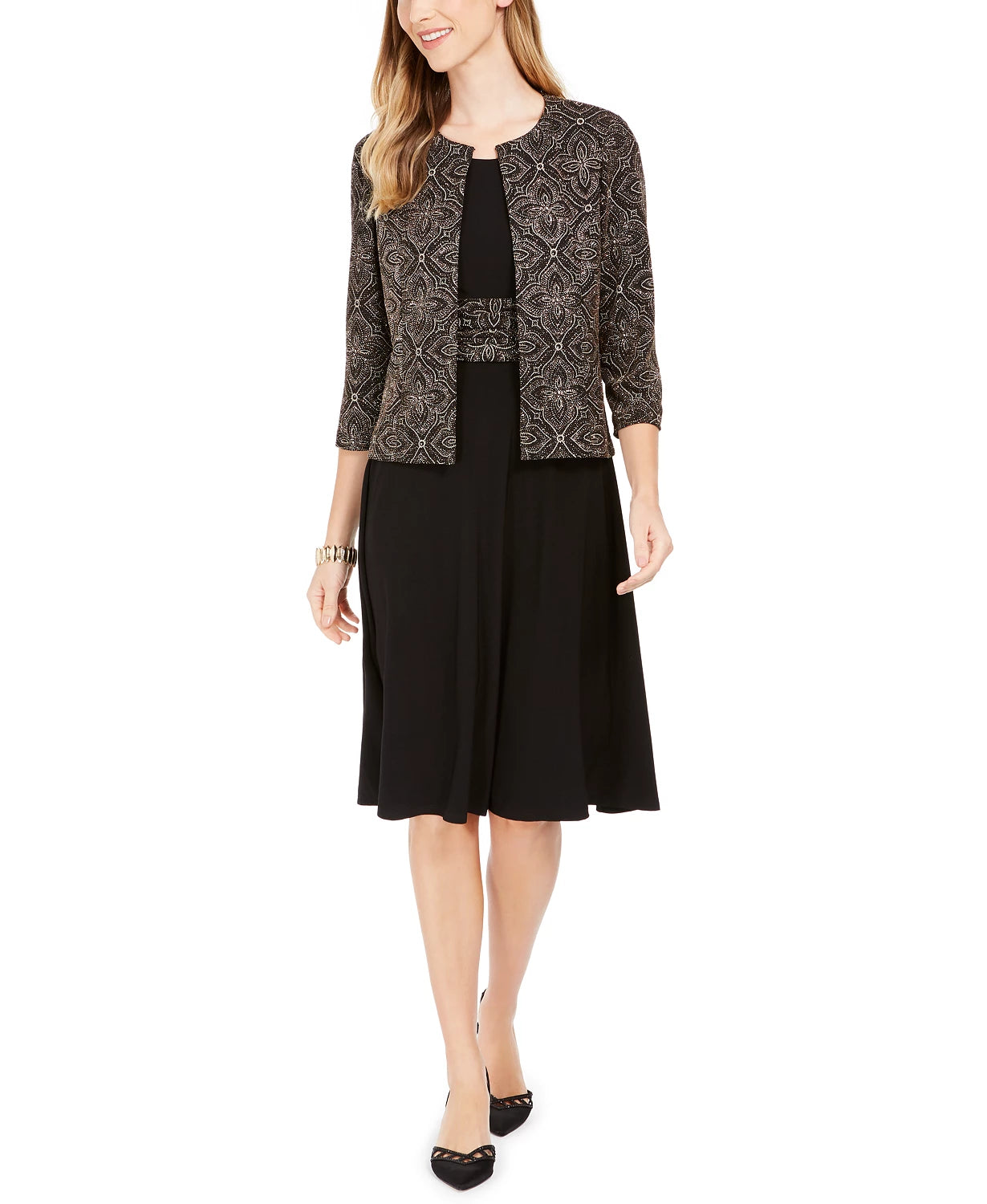 Conjunto de jaqueta e vestido estampado feminino Jessica Howard, preto, tamanho 1