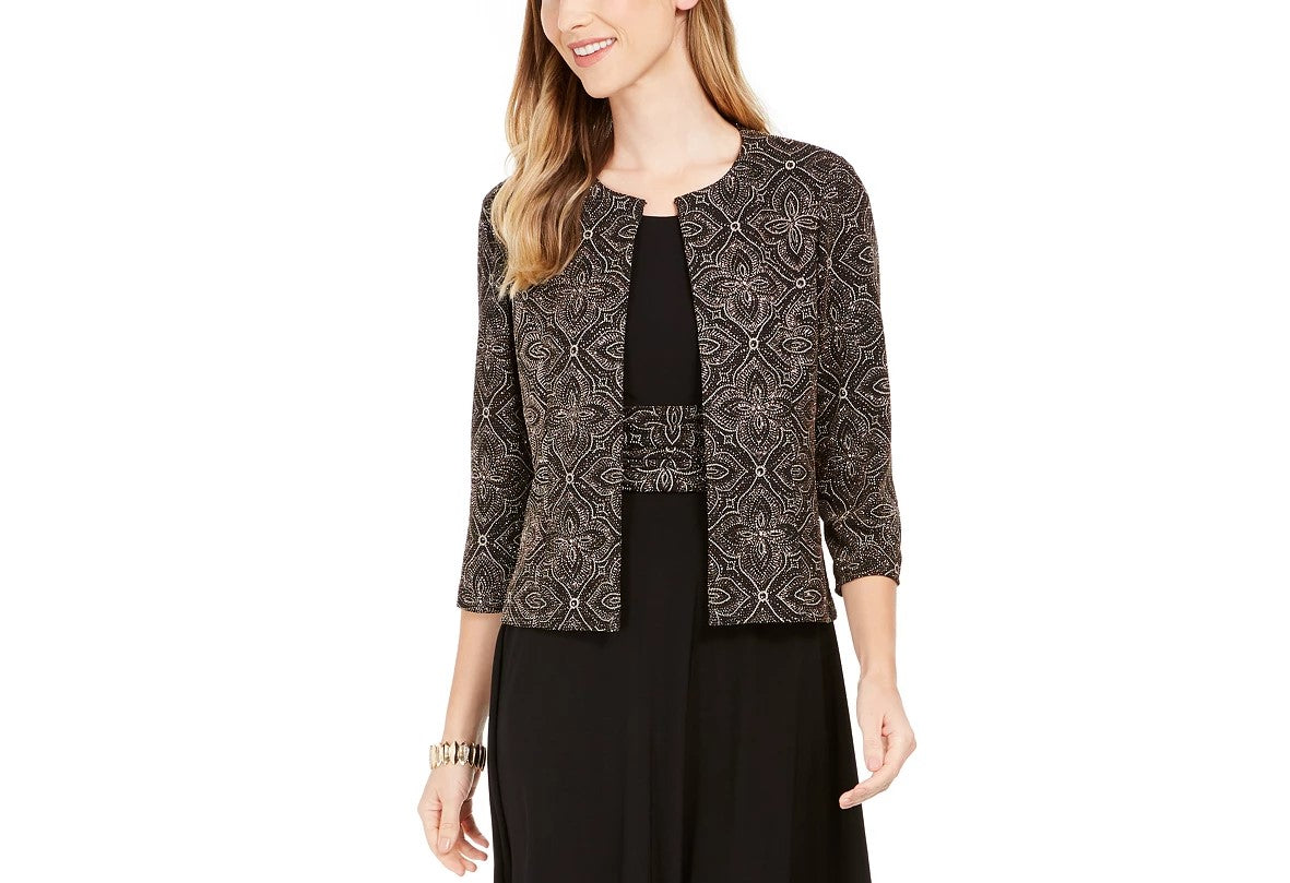 Conjunto de jaqueta e vestido estampado feminino Jessica Howard, preto, tamanho 1