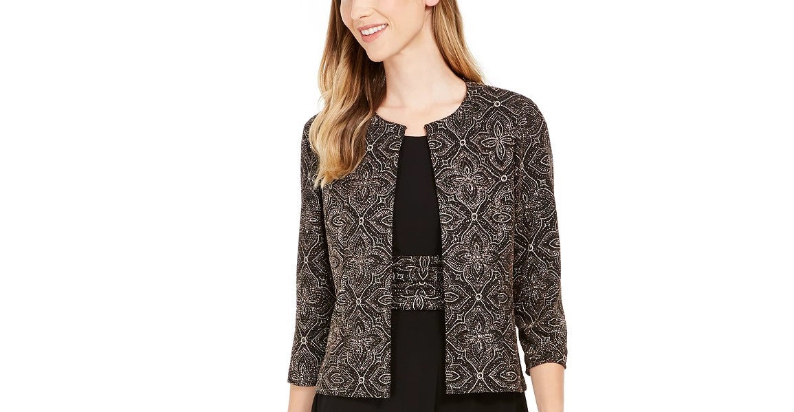 Conjunto de jaqueta e vestido estampado feminino Jessica Howard, preto, tamanho 1