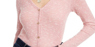 Blusa de malha canelada aconchegante Crave Fame Junior, rosa, tamanho X-S