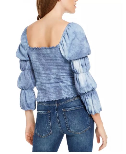 Rewash Junior's Tie Dyed Smocked Ruffle Trimmed Top Médio Azul Tamanho X-S