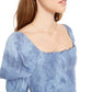 Rewash Junior's Tie Dyed Smocked Ruffle Trimmed Top Médio Azul Tamanho X-S