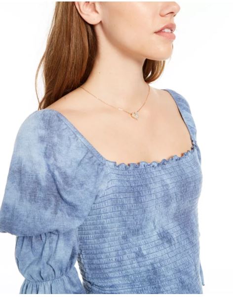 Rewash Junior's Tie Dyed Smocked Ruffle Trimmed Top Médio Azul Tamanho X-S