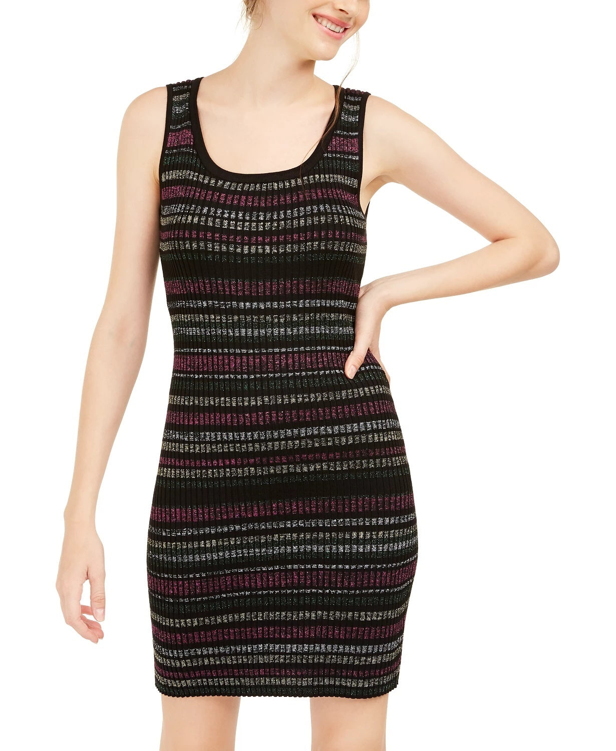 Vestido suéter listrado metálico Planet Gold Juniors, preto, tamanho XX Pequeno