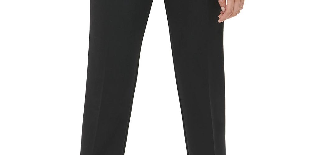 Calça feminina Calvin Klein com cinto e perna reta, preta, tamanho 6