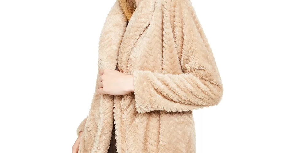 Calvin Klein Jaqueta Cardigan Feminina Chevron Stitch Bege Médio Tamanho Grande