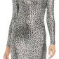 Vestido feminino Michael Kors com estampa metálica e gola alta, cinza, tamanho grande