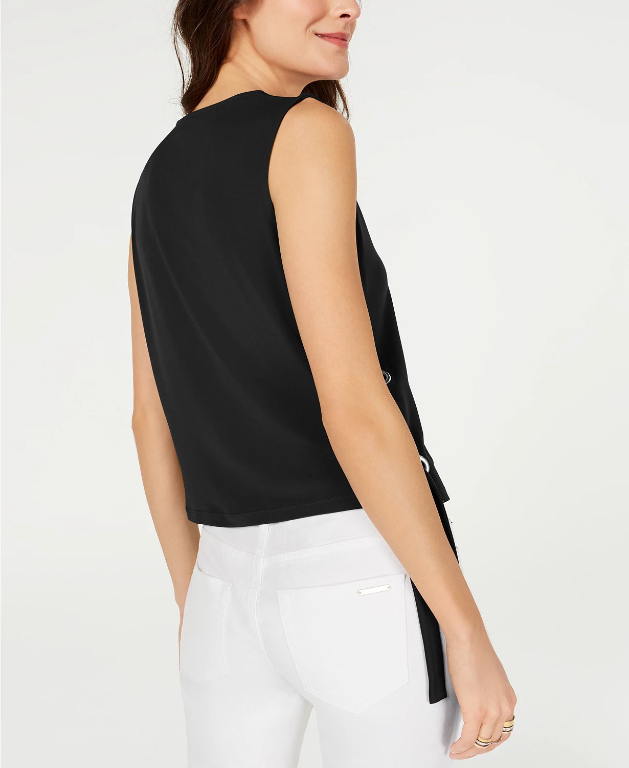 Michael Kors Feminino 0071 Preto Grommet Lateral Sem Mangas Casual Top Preto Tamanho Grande