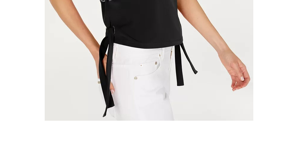 Michael Kors Feminino 0071 Preto Grommet Lateral Sem Mangas Casual Top Preto Tamanho Grande