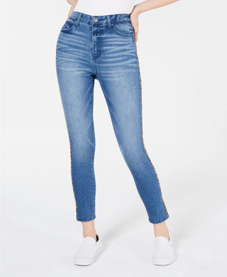 Calça jeans skinny com estampa animal e listras laterais Tinseltown Juniors, azul médio, tamanho 11