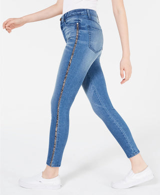 Calça jeans skinny com estampa animal e listras laterais Tinseltown Juniors, azul médio, tamanho 11