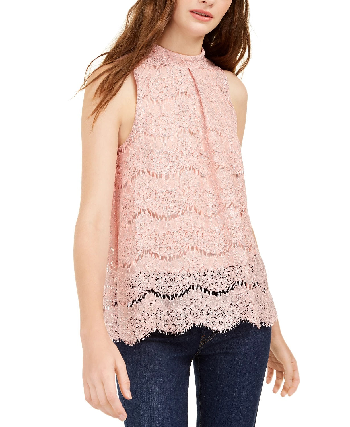 Top de renda metálica Love Fire Juniors rosa tamanho extragrande