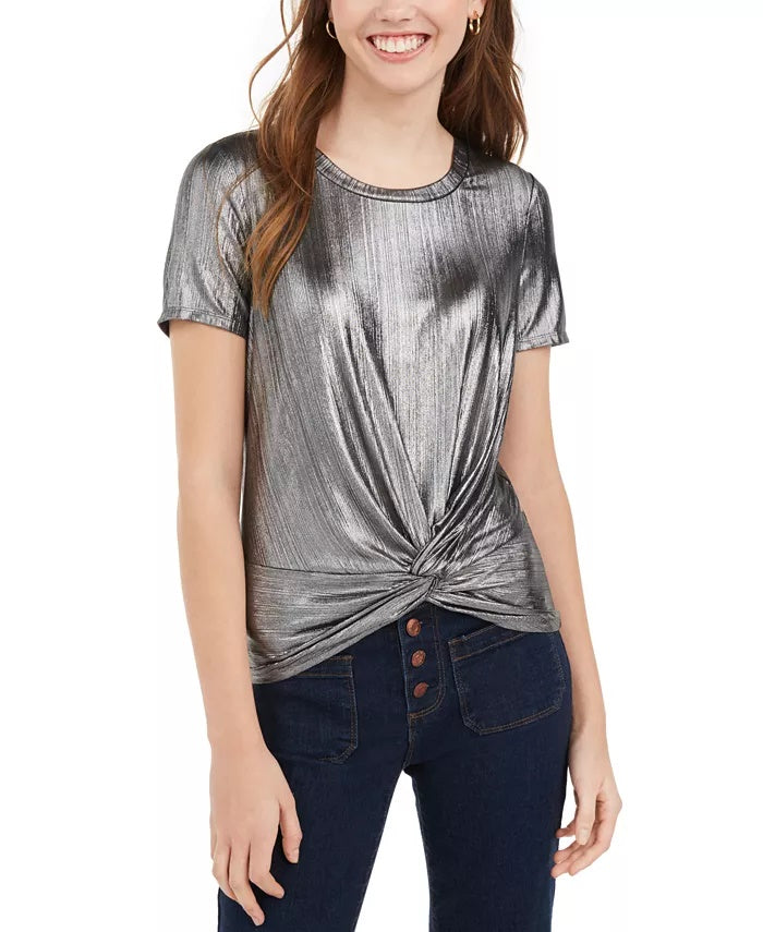 Top frontal com torção metálica Love Fire Junior, tamanho X-Large, prateado