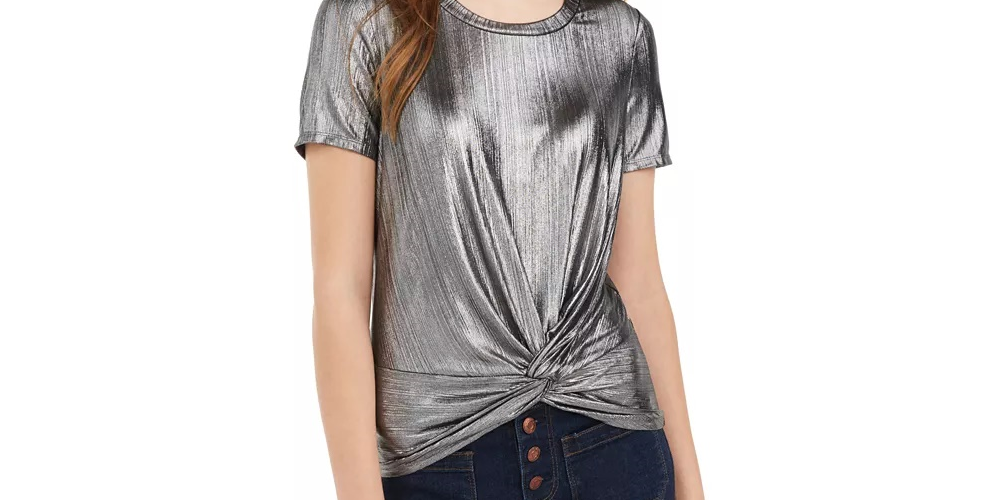 Top frontal com torção metálica Love Fire Junior, tamanho X-Large, prateado