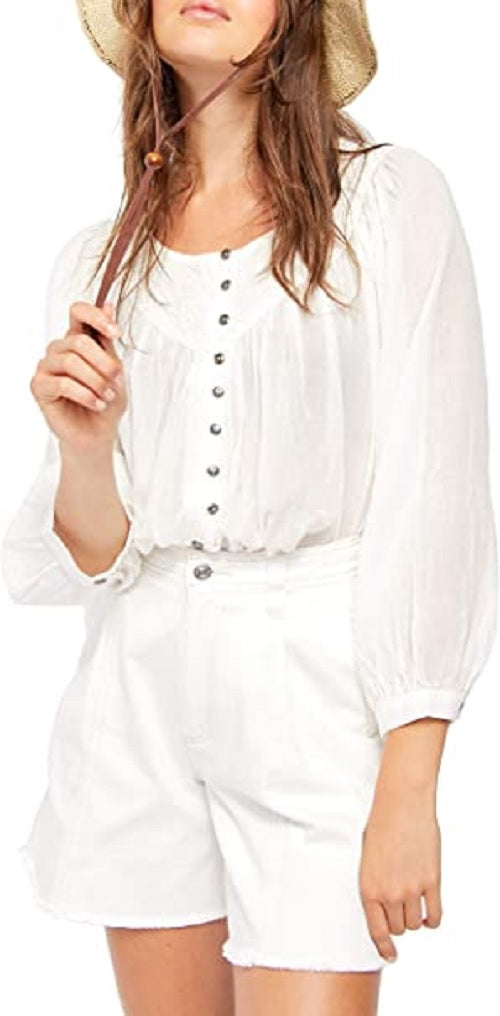 Blusa camponesa de algodão Cool Meadow feminina Free People, branca, tamanho médio